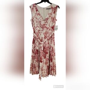 Danny and Nicole Dress Womens 8 Sleeveless Lined Pleated Pink White Floral